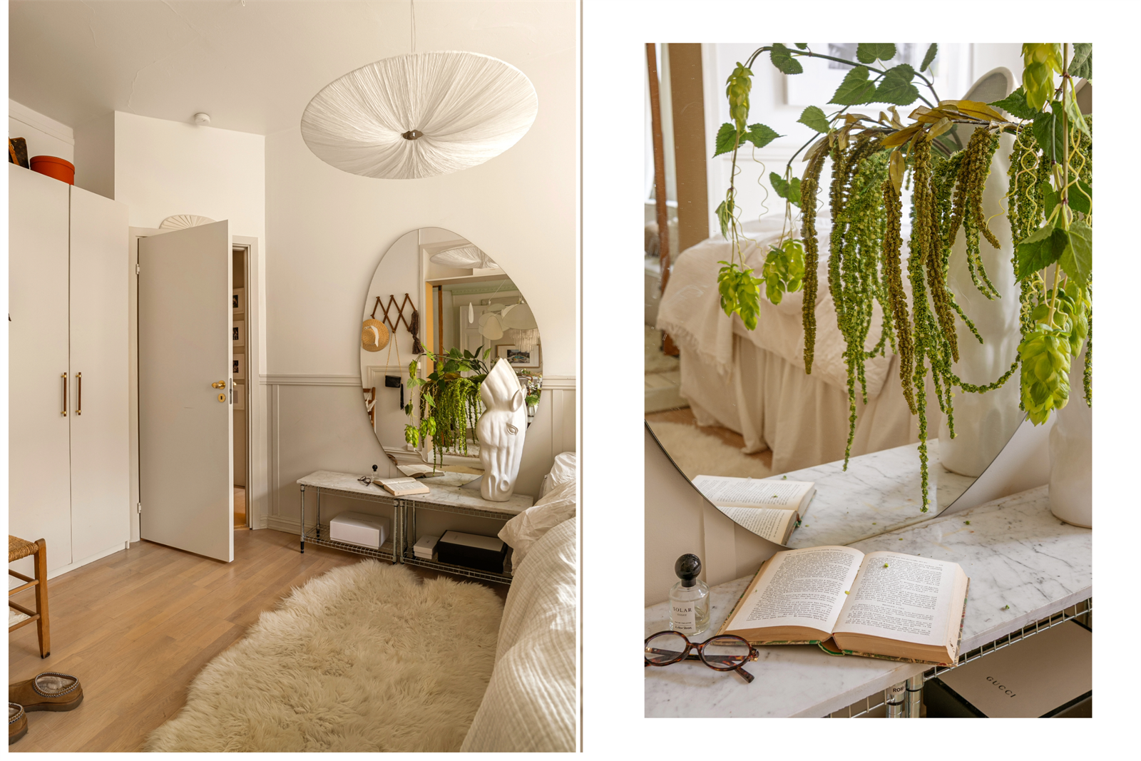 Rikelig med skapplass på hovedsoverommet. Merk lyset som kommer inn iboligen mellom alle rommene på rad i speilet Galleribilde