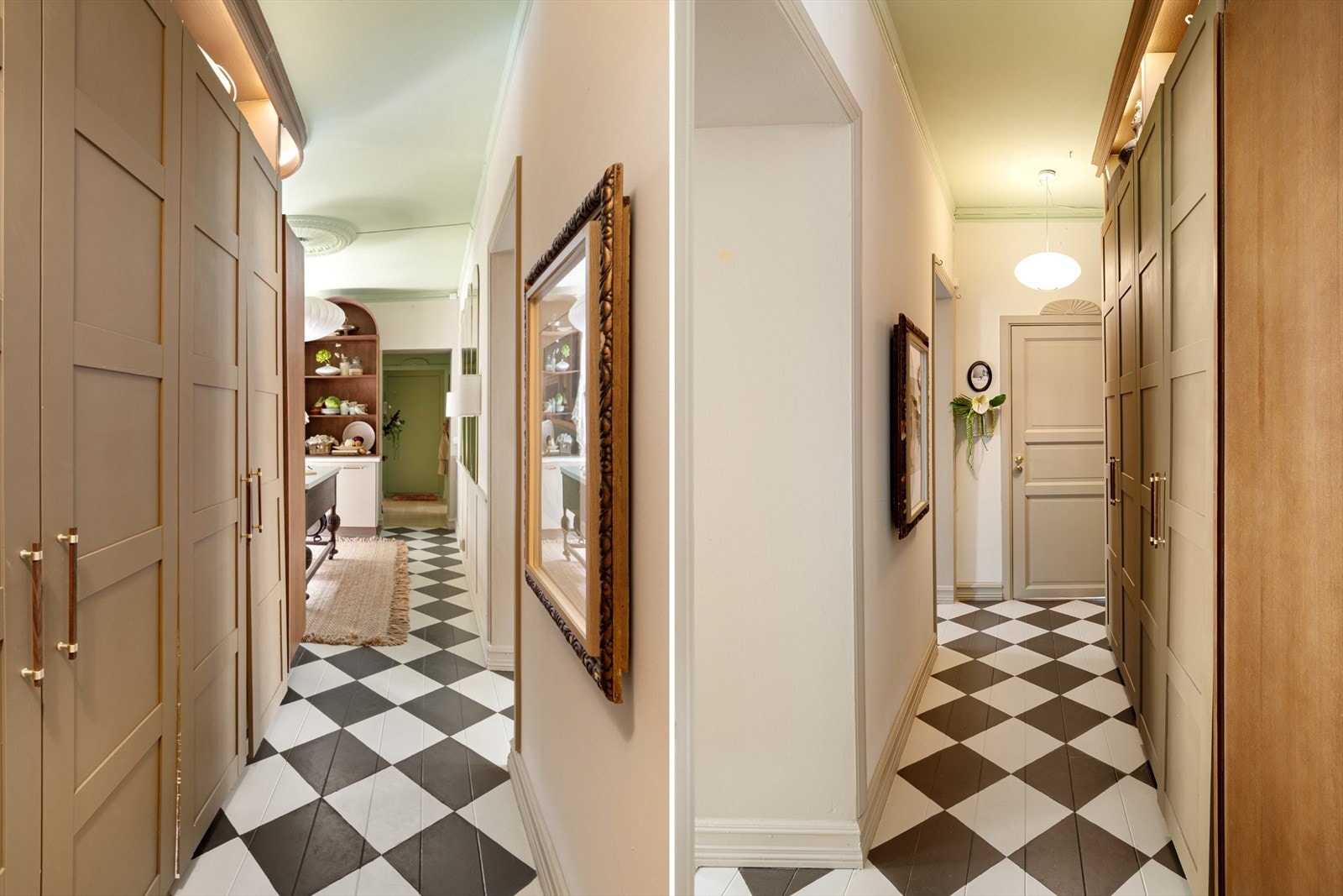 I gangen er det rikelig med skapplass. Merk også gulvet er malt tregulv. Galleribilde