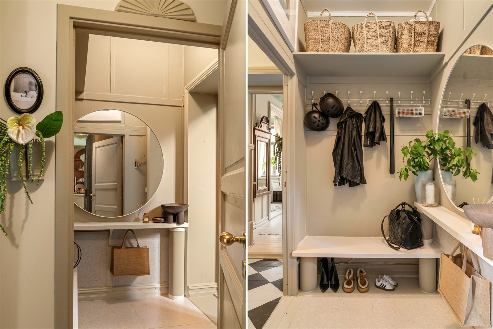 Da dette tidligere var to leiligheter som er slått sammen, så er det 2 inngangsparti. Selger har brukt dette inngangspartiet som baktrapp. Her er det rikelig med oppbevaringsplass Galleribilde