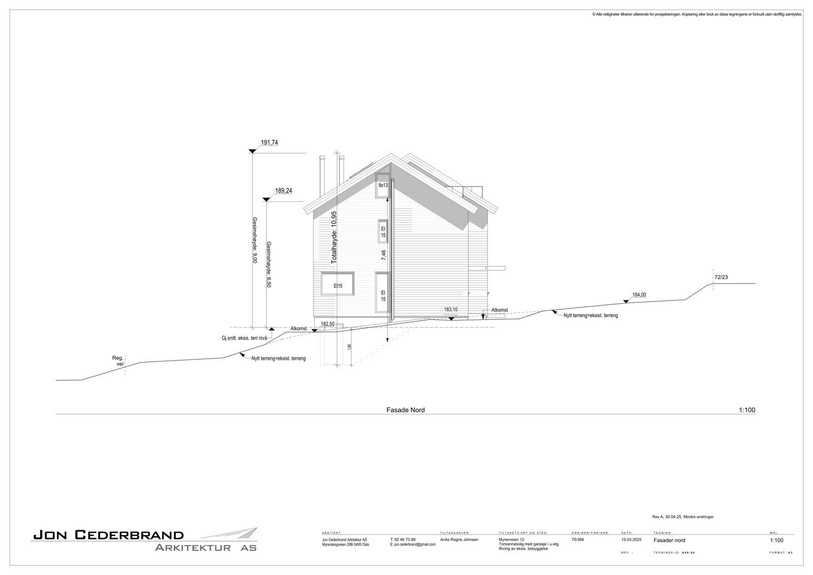 Tegninger rammetillatelse - fasade nord Galleribilde