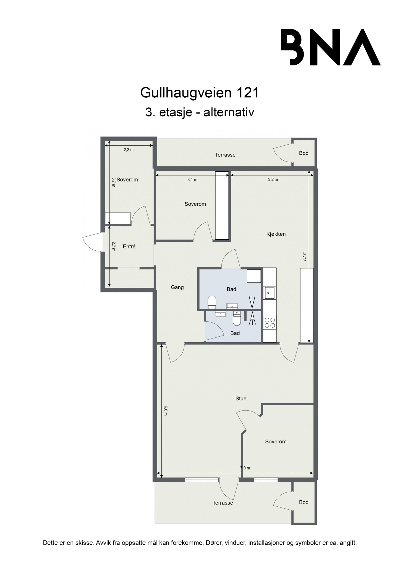 Alternativ planskisse med tre soverom Galleribilde