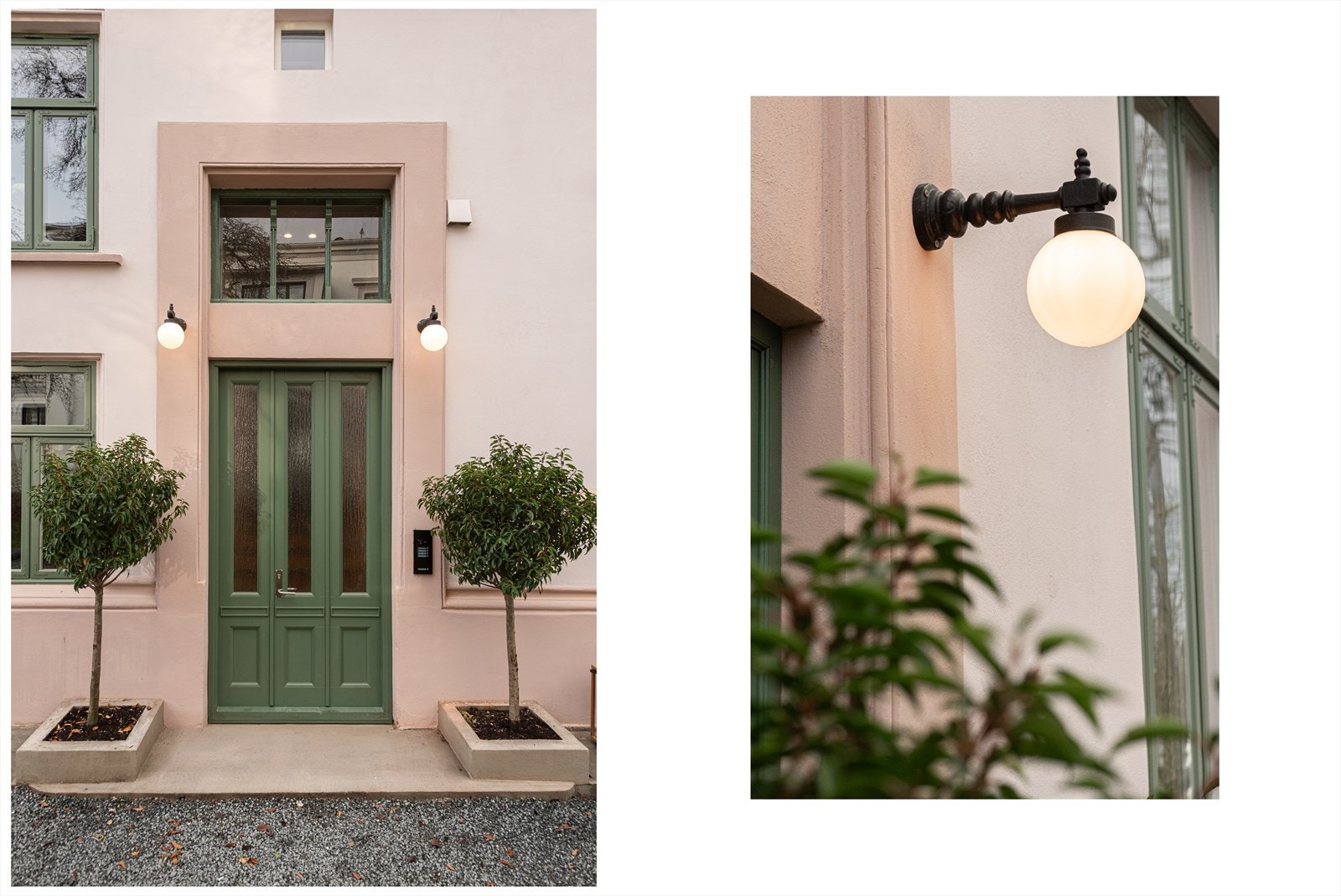 Fasaden har fått ny kalkpuss i byggets opprinnelige fargetone - Historiske detaljer, ornamenter og utsmykninger er bevart og restaurert Galleribilde