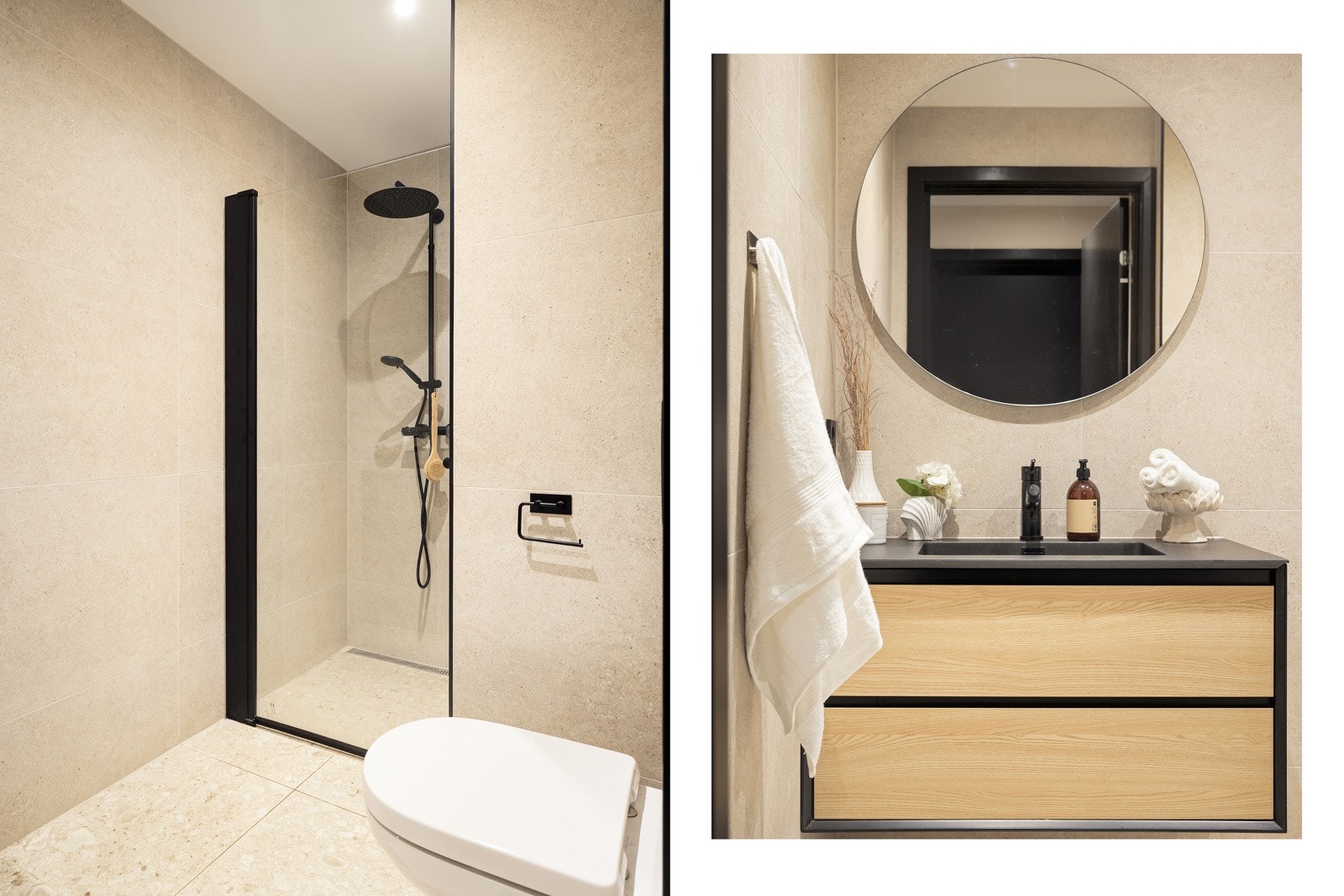 Pent flislagt baderom med behagelig varme i gulv. Galleribilde