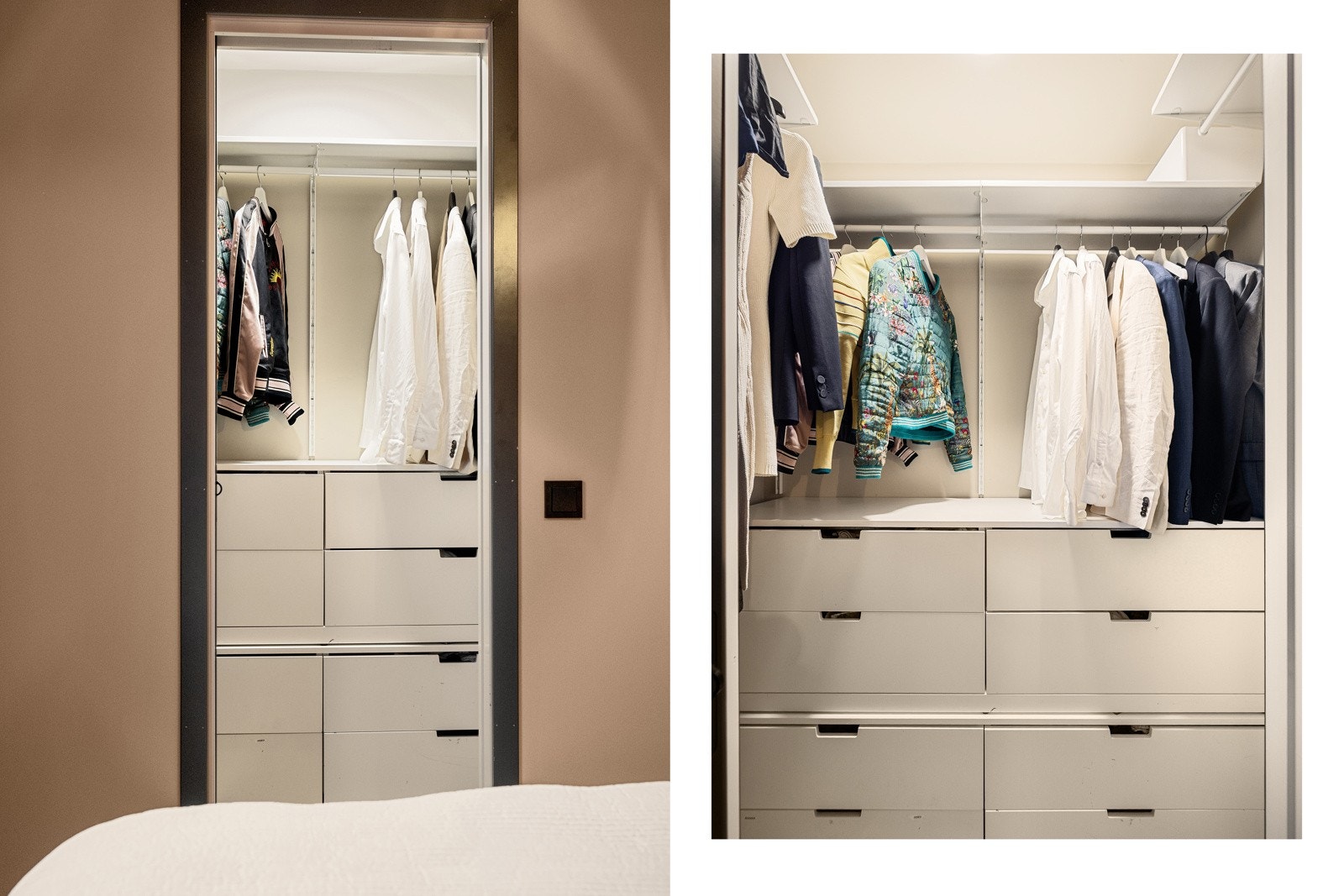 Direkte adkomst til walk-in fra hovedsoverom. Garderobeinnredning medfølger handelen. Galleribilde