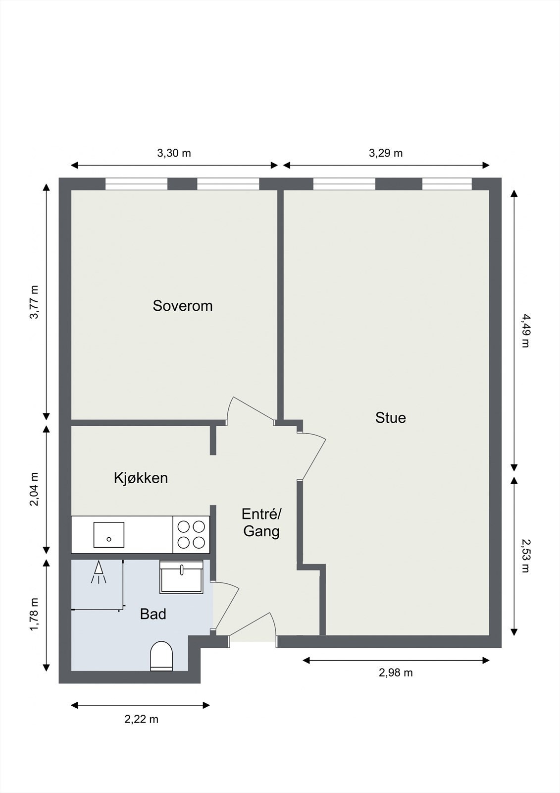 Alternativ plantegning hvor alkoven er åpnet opp inn mot stue - Ikke undersøkt om tiltak er gjennomførbare Galleribilde