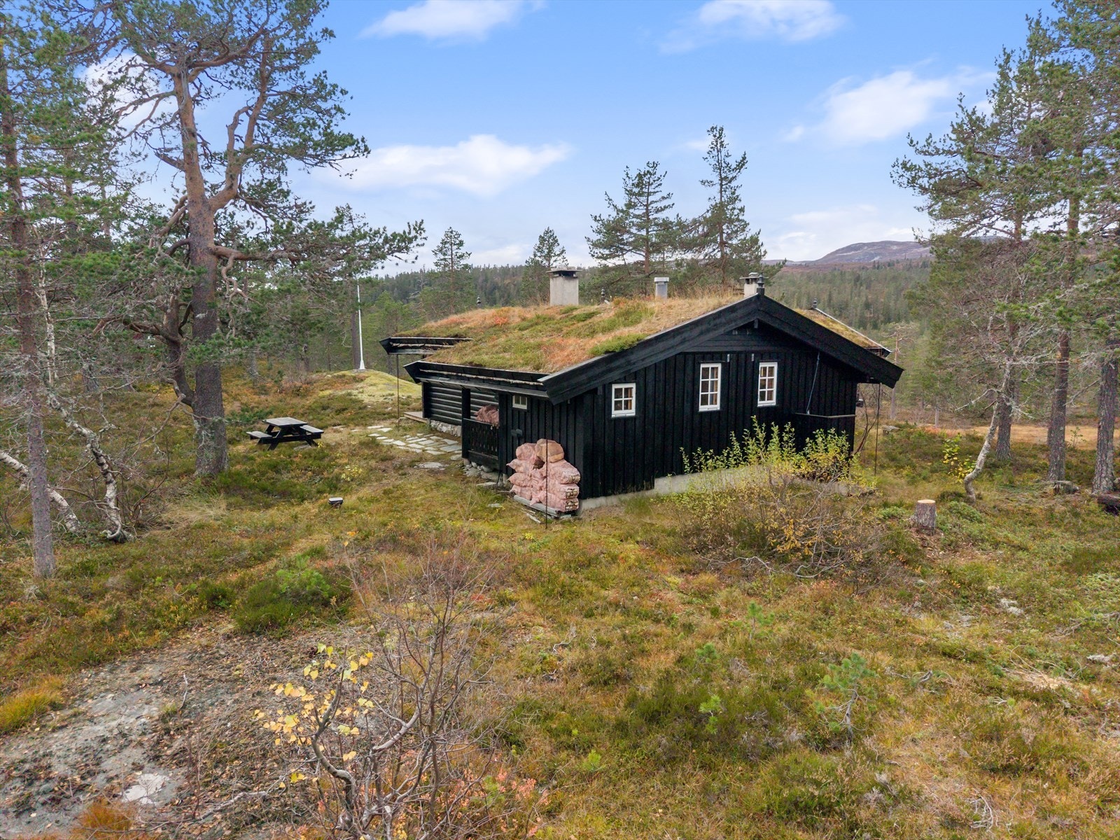 I bakgrunnen ser man høyfjellet med samme utsikt som fra senga på hovedsoverommet Galleribilde