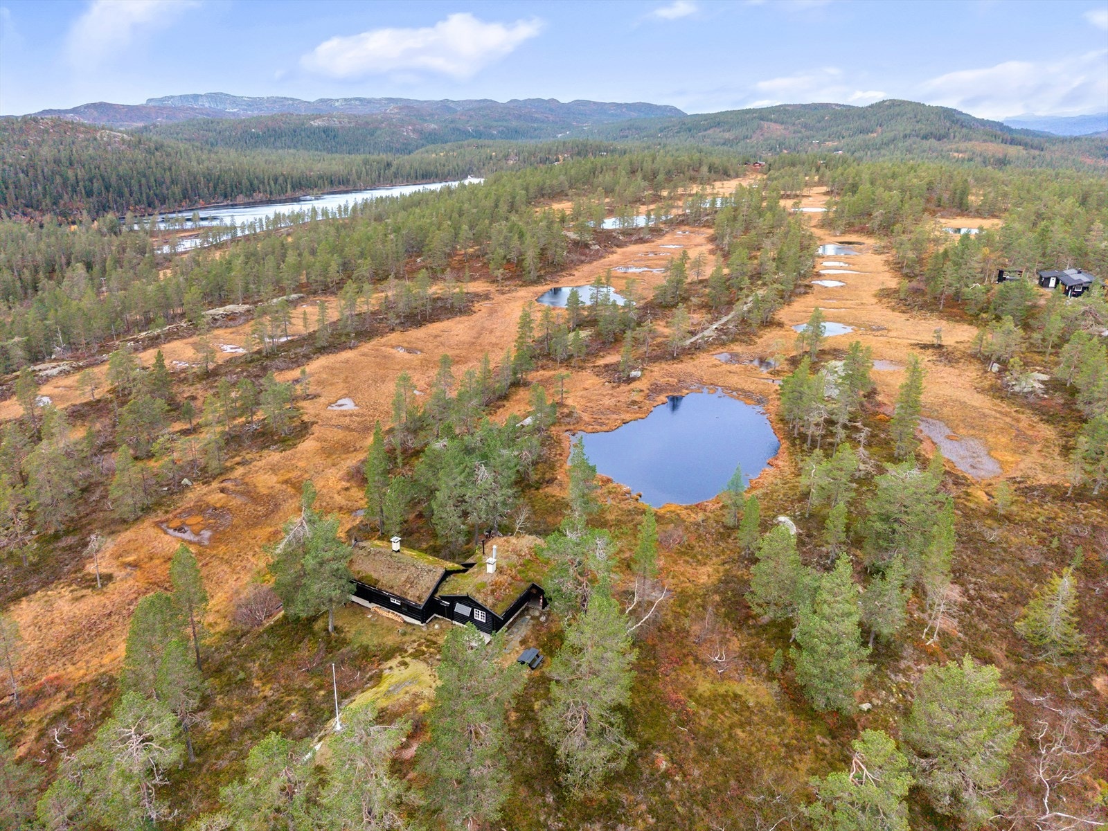 Parkering for eiendommen er ca 350 meter unna om sommeren, og om vinteren følger man skisporet i ca 1 km fra egen vinterparkering. Galleribilde