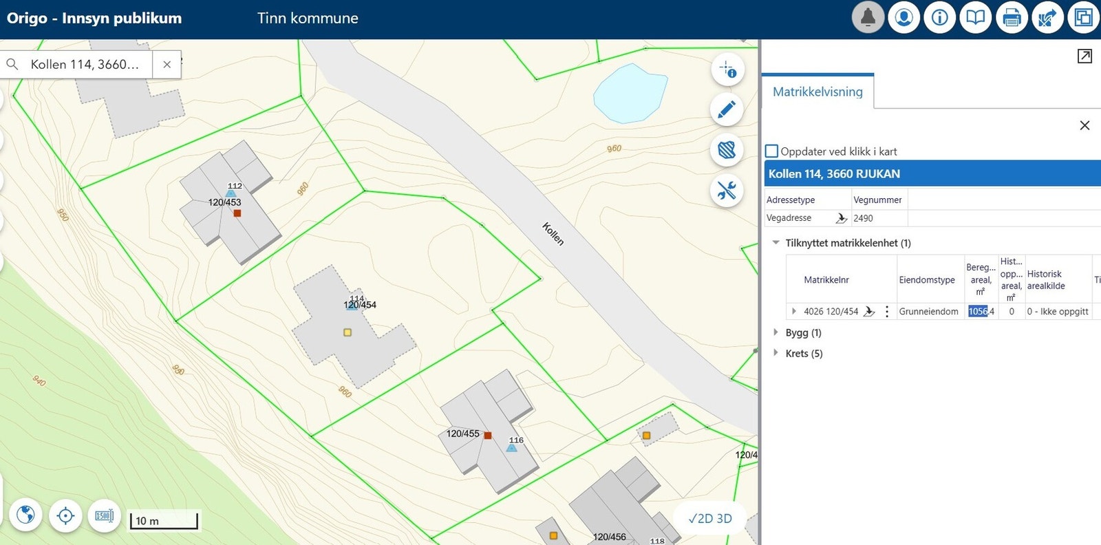 Kollen 114 på kommunens kart via Origo innsyn publikum 28.12.2025 Galleribilde