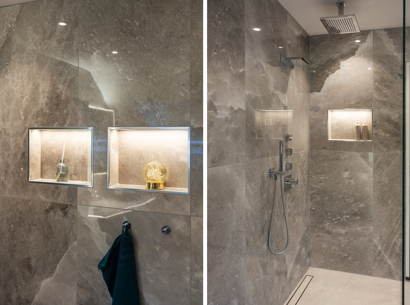 Belysningen er nøye planlagt for å skape en behagelig atmosfære, og de flotte flisene understreker følelsen av kvalitet og velvære Galleribilde