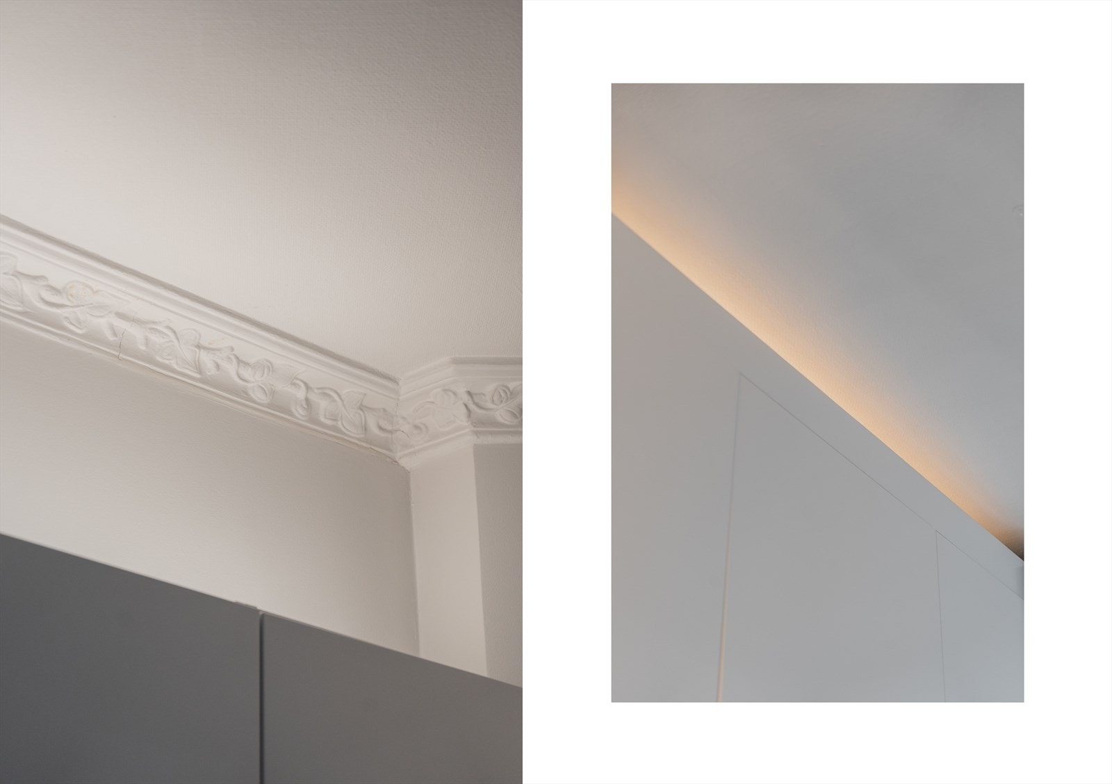 LED-belysning over overskap, en diskret og smakfull detalj som gir stemningsfull belysning i rommet. Galleribilde