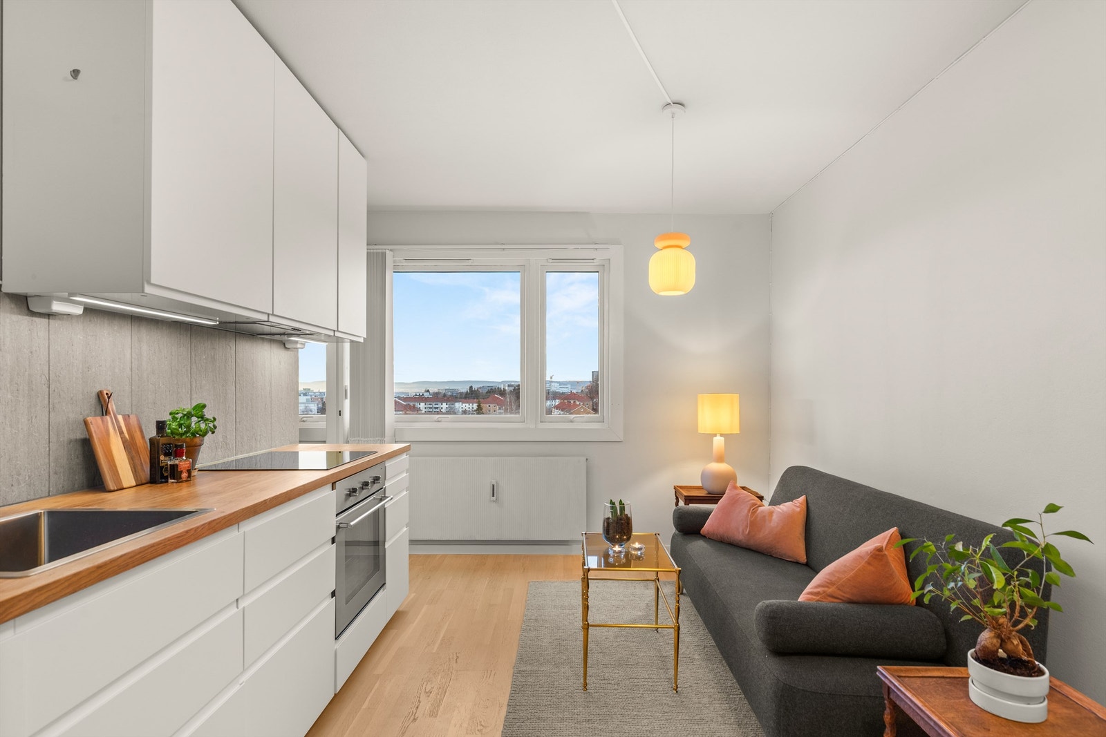 En lys og arealeffektiv 2-roms andelsleilighet i 9. etasje, med en smart og moderne planløsning. Galleribilde