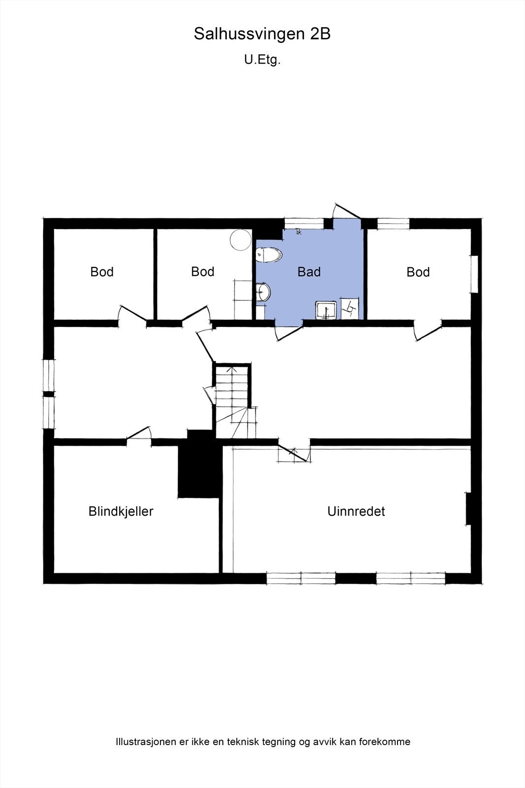 U.etg. Innredet baderom. Originalt vaskerom. Ikke omsøkt bruk. Galleribilde