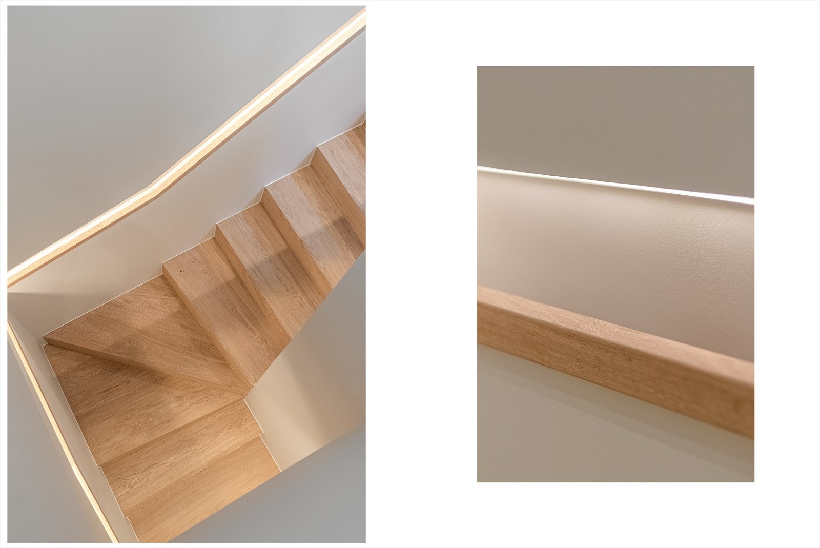 Leiligheten fremstår gjennomgående svært påkostet med delikate materialvalg - Dette inkluderer plassbygde trapper i eik med integrert LED belysning i håndløperen ned mot kjellerplanet og skreddersydde garderobeløsninger med belysning Galleribilde