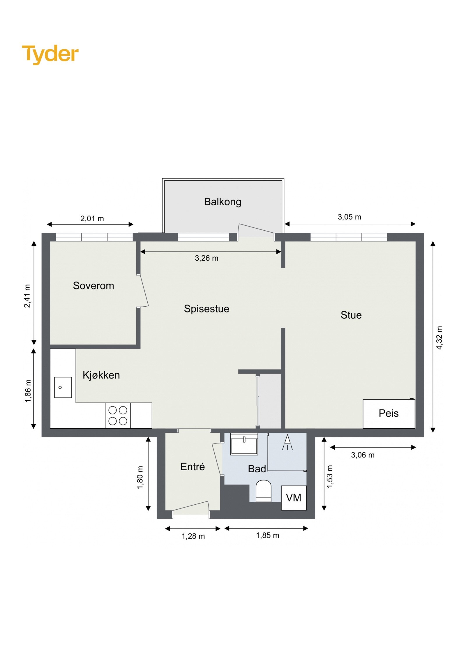 2. etasje med balkong og smart planløsning Galleribilde