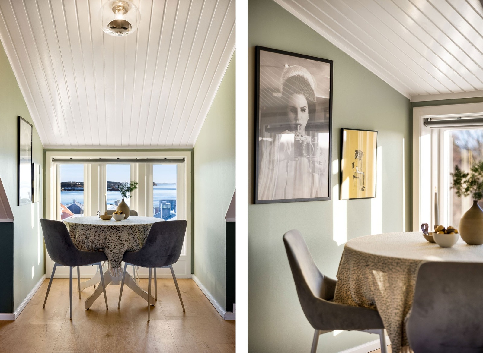 Spisebordet har sin naturlige plassering ved vindusrekken. Galleribilde