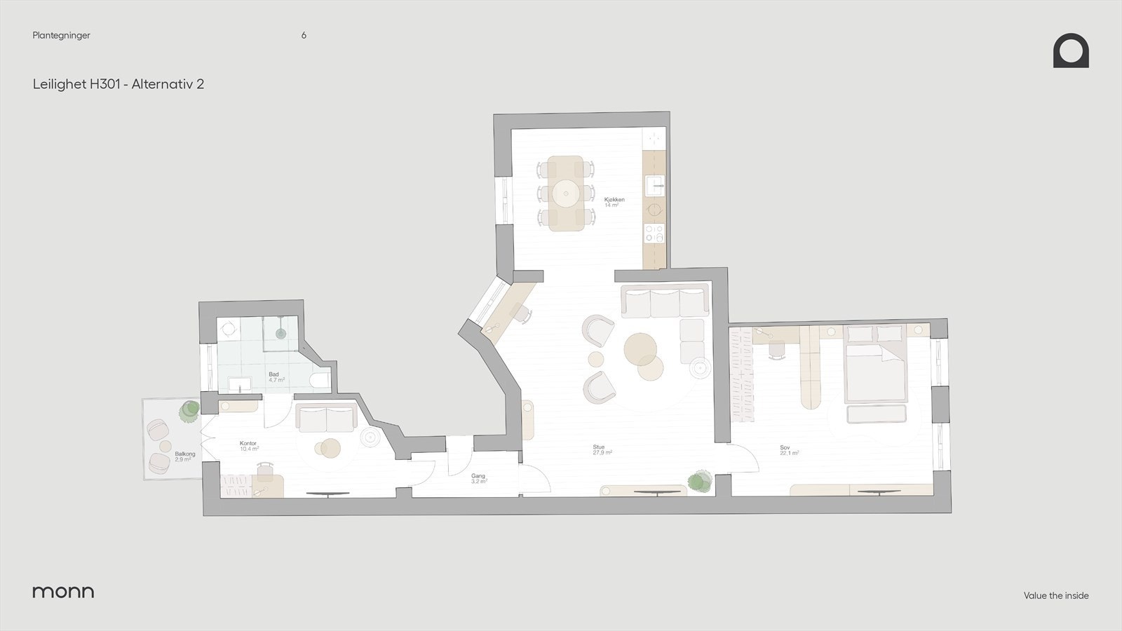 Alternativ plantegning 2 tegnet av interiørarkitekt i Monn Galleribilde