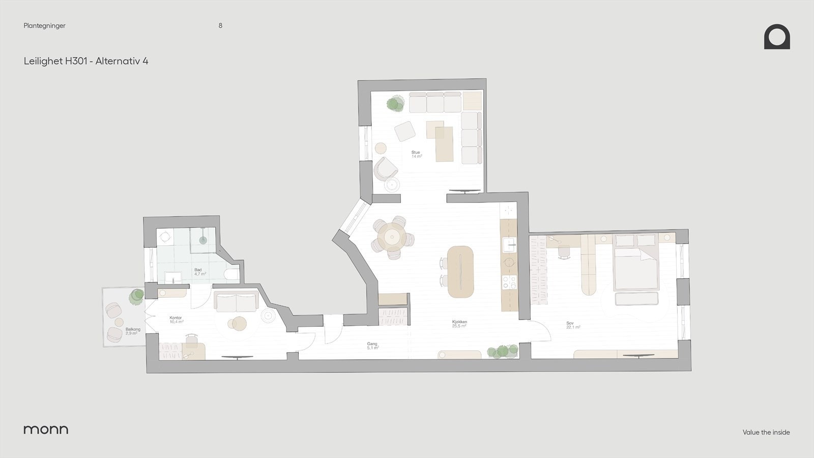 Alternativ plantegning 4 tegnet av interiørarkitekt i Monn Galleribilde