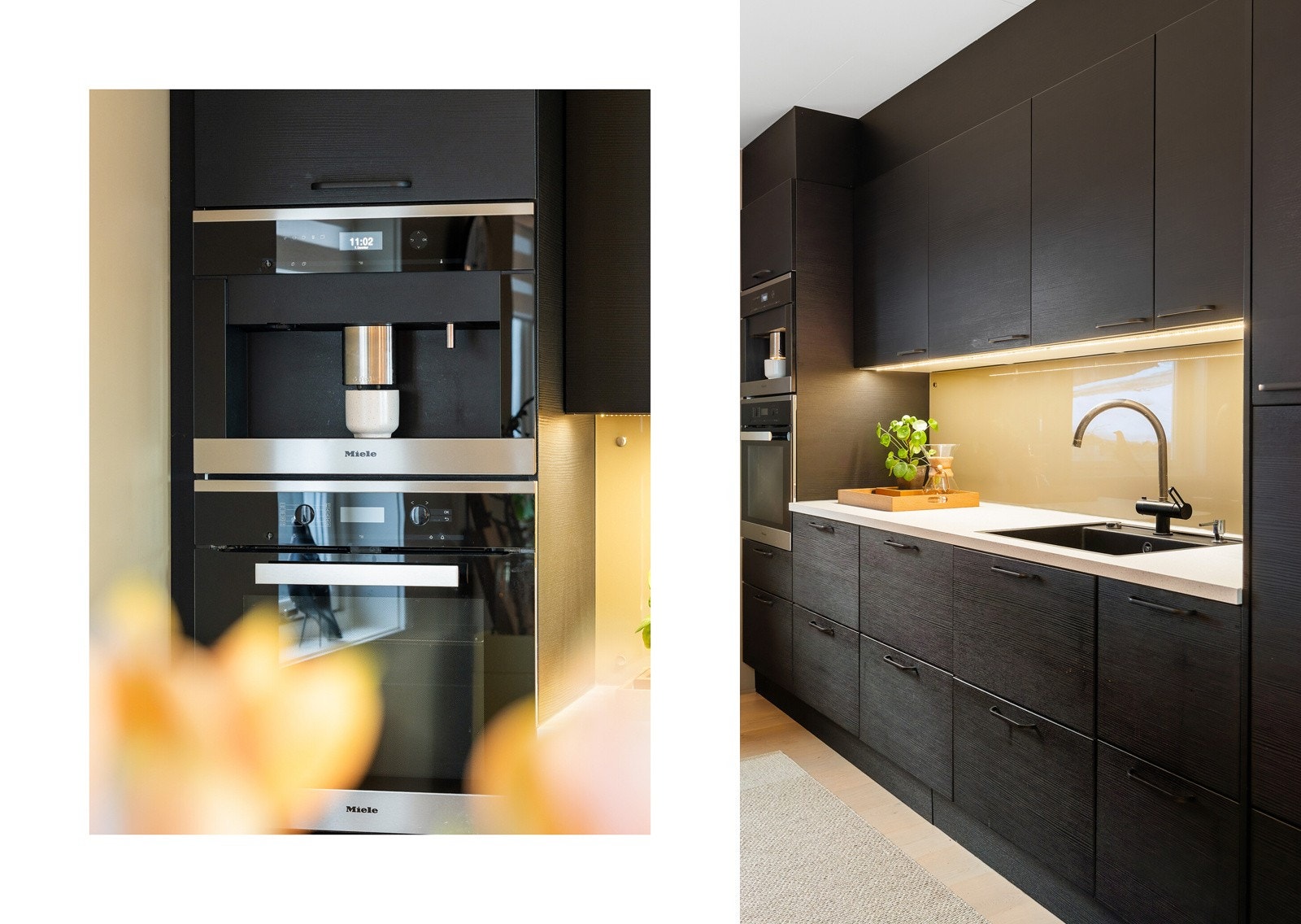 Kjøkkenet er utstyrt med integrerte hvitevarer som bl.a. platetopp, ovn, kaffemaskin, kombi kjøl-/fryseskap med isbitmaskin og ekstra kjøleskap. Galleribilde