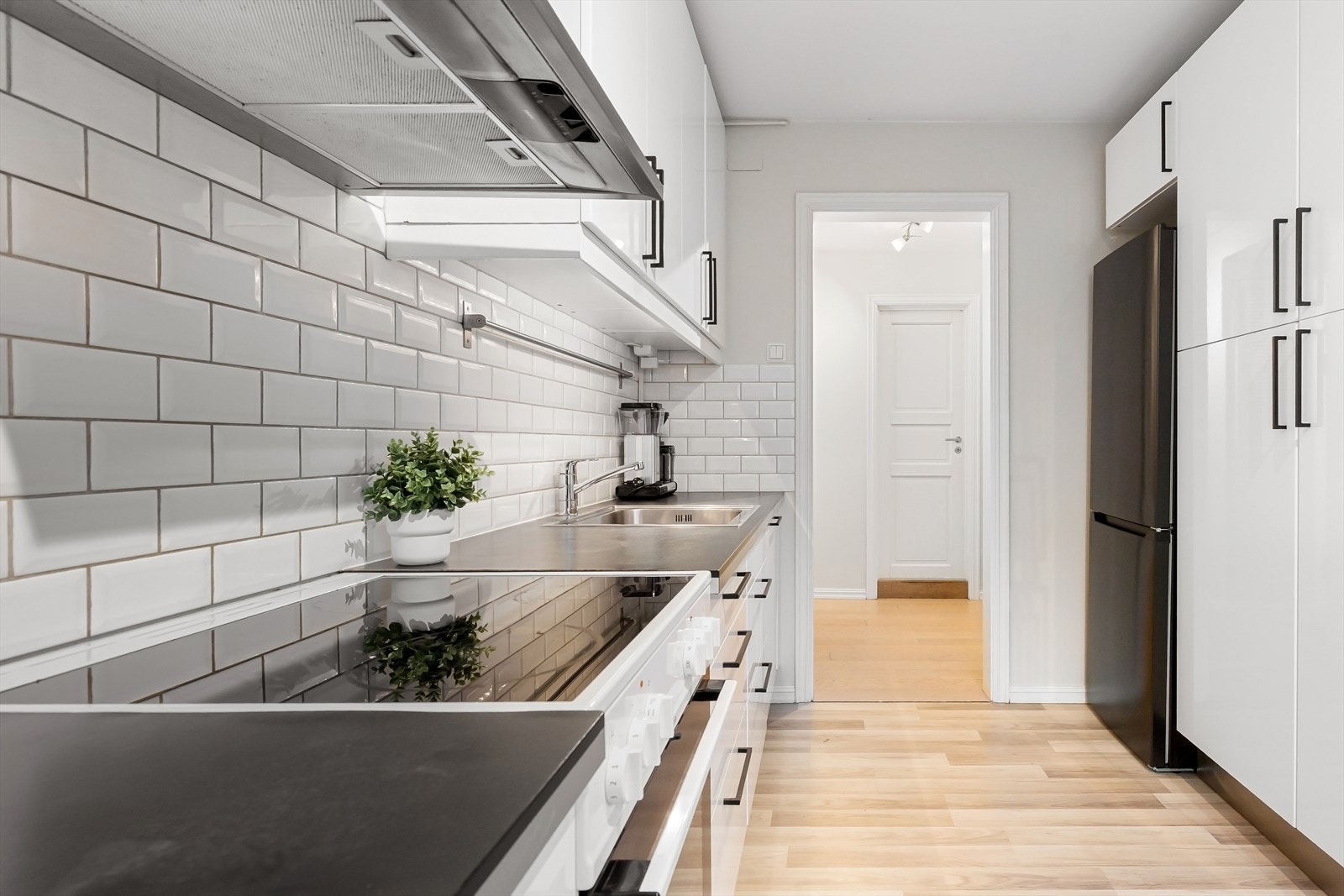 Mikrobølgeovn og oppvaskmaskin er integrert i innredningen. Galleribilde