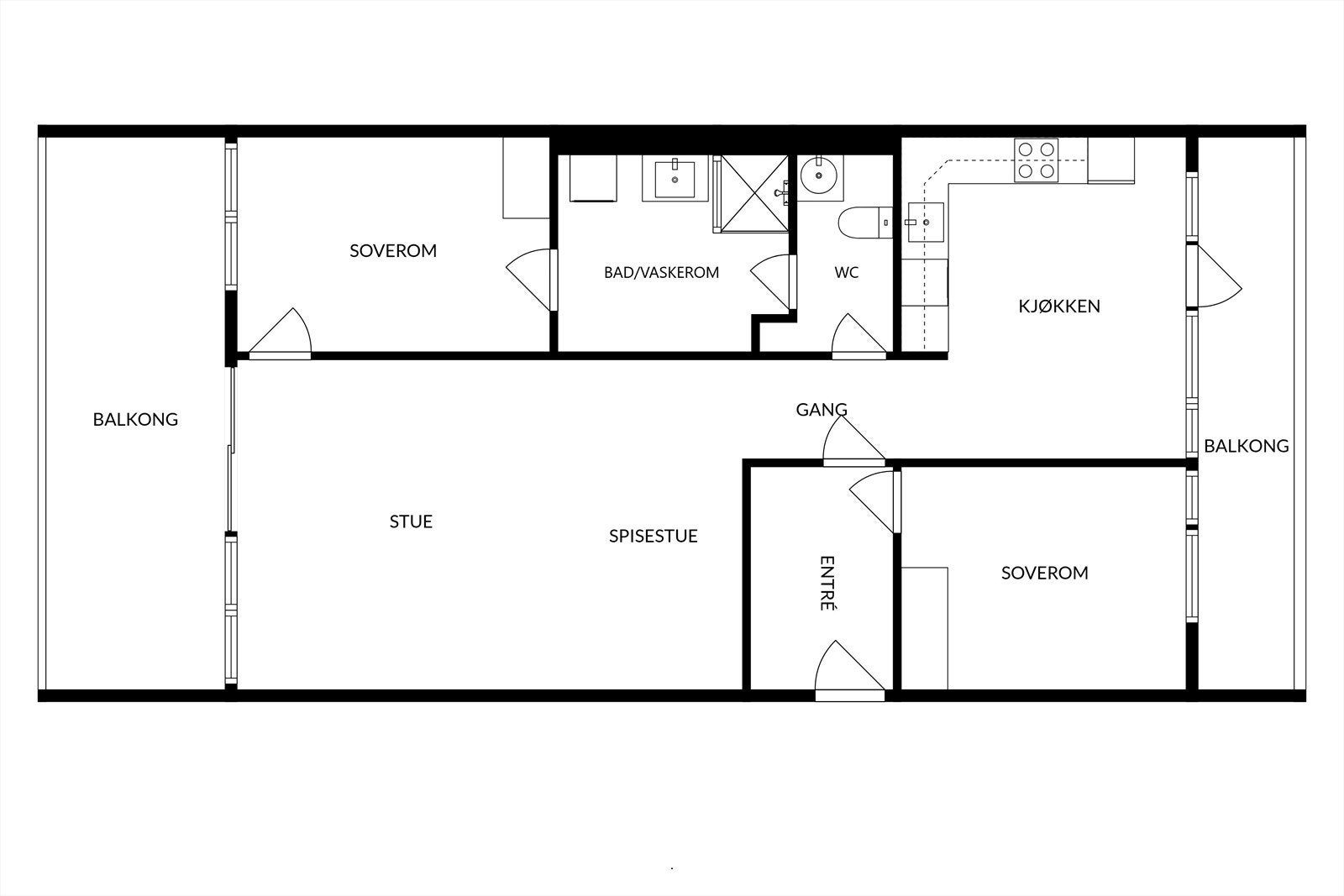 Planskisse. I tillegg medfølger det to boder. Den ene boden er i gangen rett utenfor leiligheten, mens den andre er i kjeller. Galleribilde