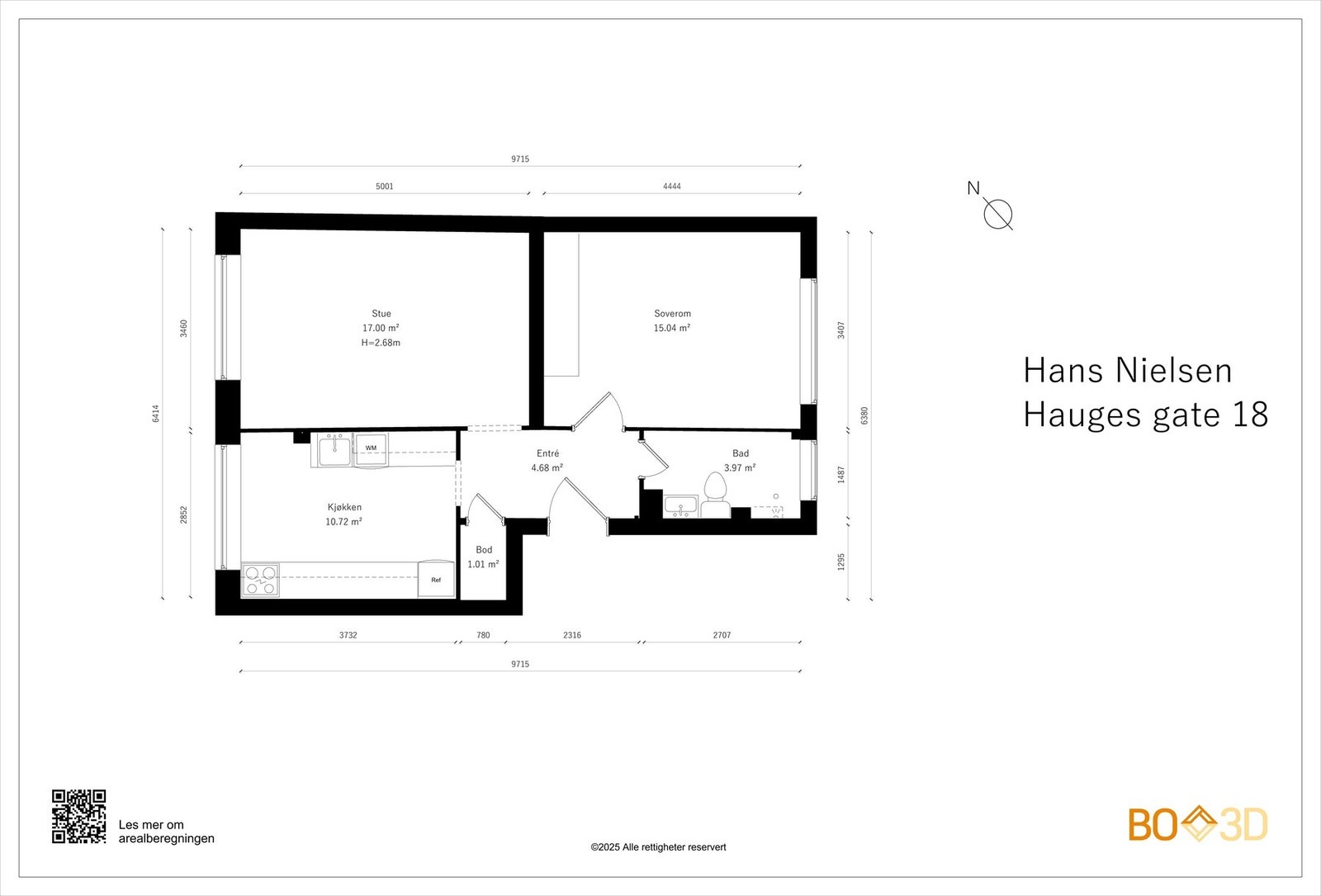 Vi ser nærmere på boligens planskisse, slik at du får orientert deg litt. I tillegg til innvendige arealer disponerer boligen en kjellerbod på 10 kvm. Galleribilde