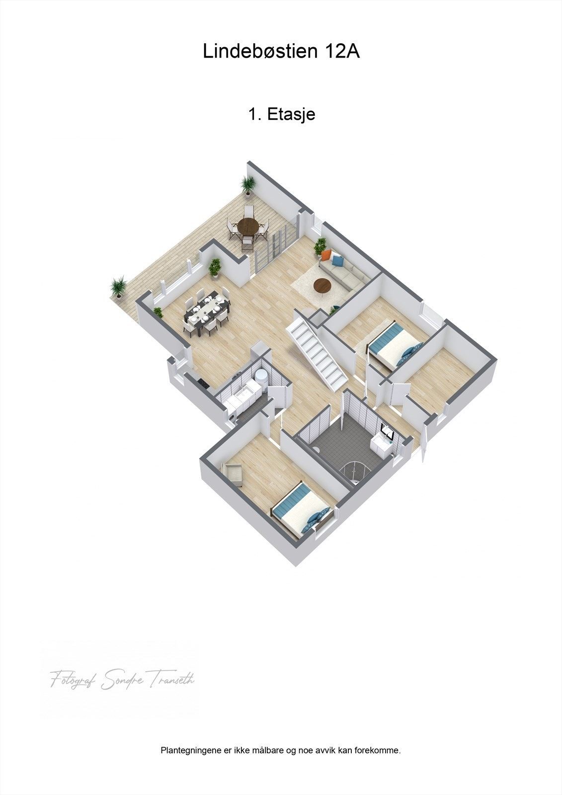 Planløsning 2.etg.: entre, innvendig bod, mellomgang, hovedsoverom, bad, soverom 2/tv-stue, vaskerom, samt en åpen stue/kjøkkenløsning med tilkomst til terrasse. Galleribilde