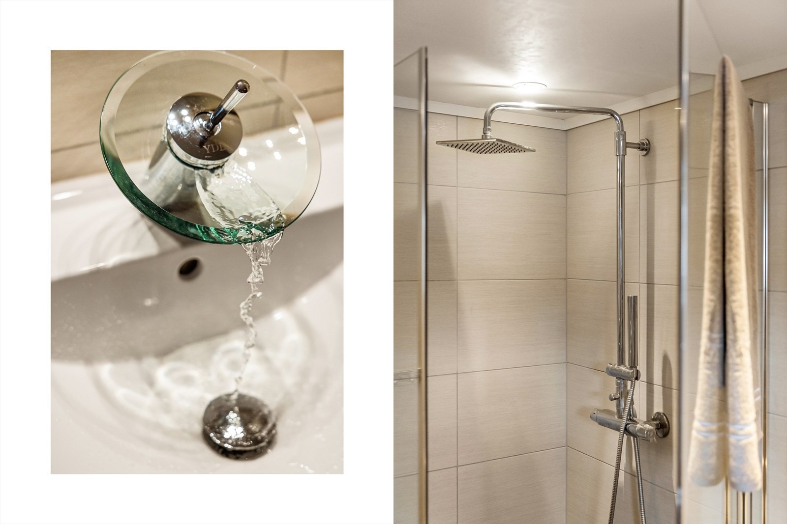 Lekre armaturdetaljer kombinert med rainshower i dusjen gir en eksklusiv og komfortabel følelse. Galleribilde