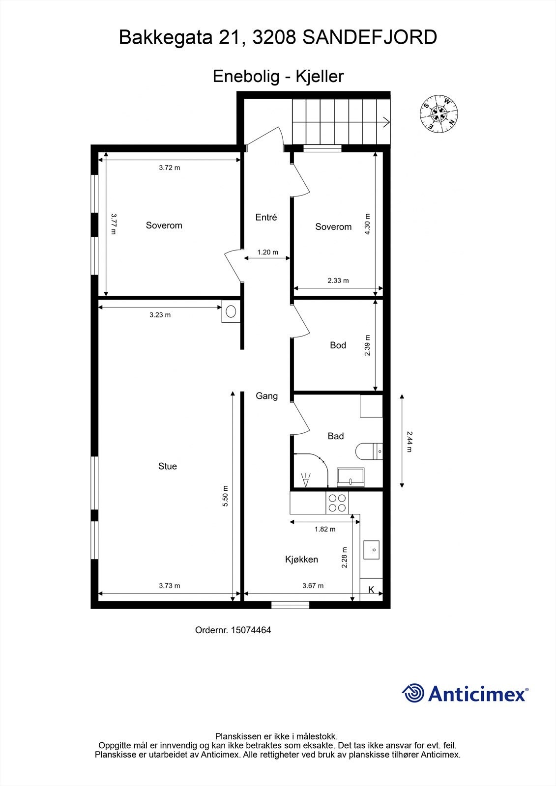 Plantegning - Underetasjen/kjeller - hybel. Galleribilde