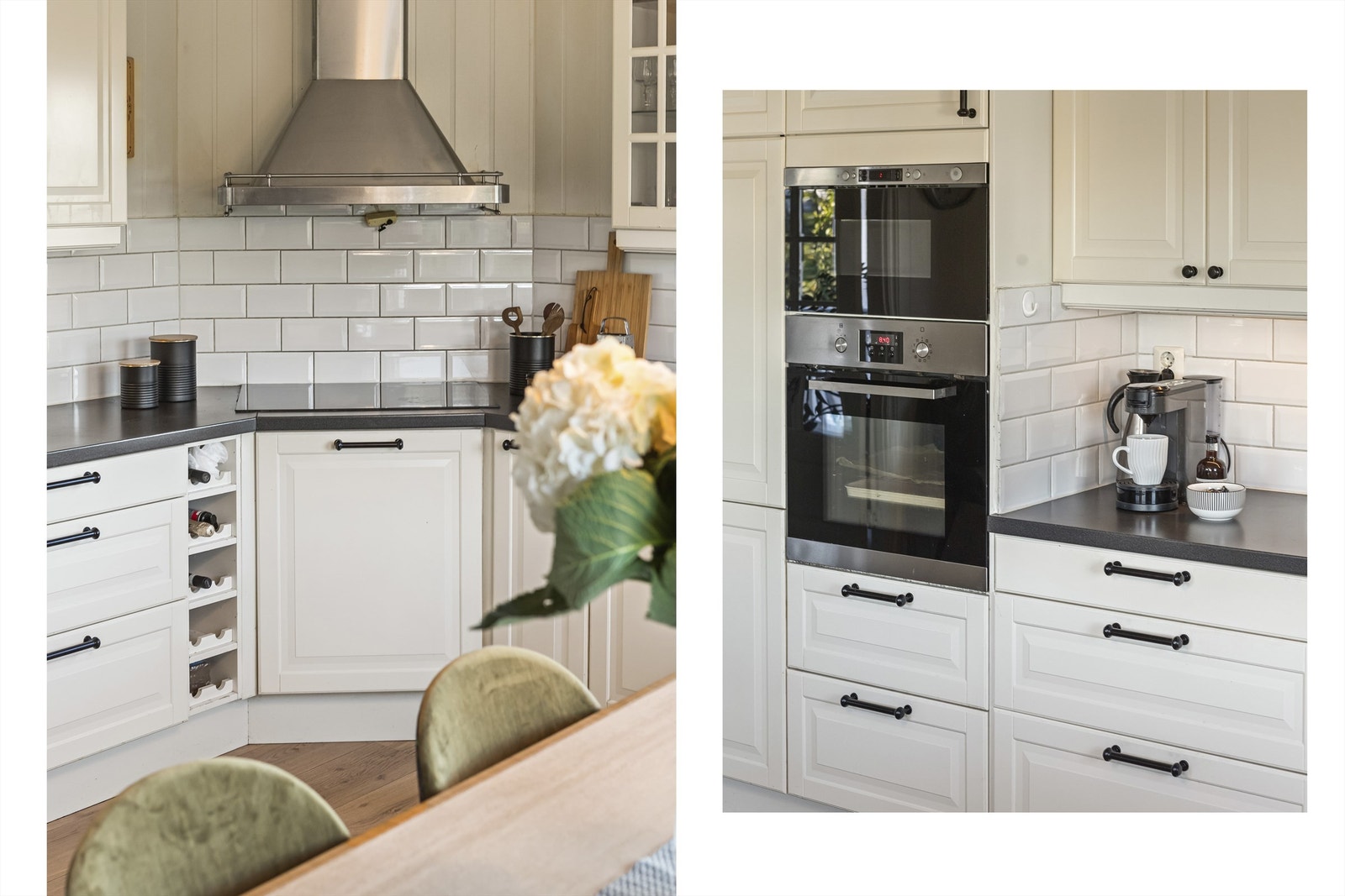 Det medfølger integrert stekeovn, platetopp, oppvaskmaskin og to kjøleskap med frysedel. Galleribilde