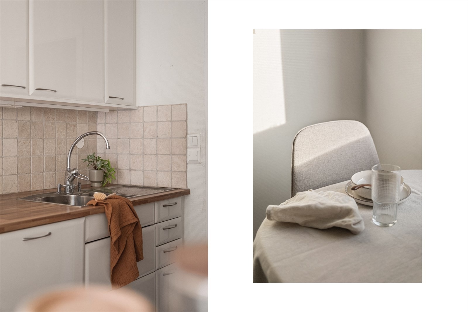 Takhøy innredning. Marmorfliser over benkeplate. Galleribilde