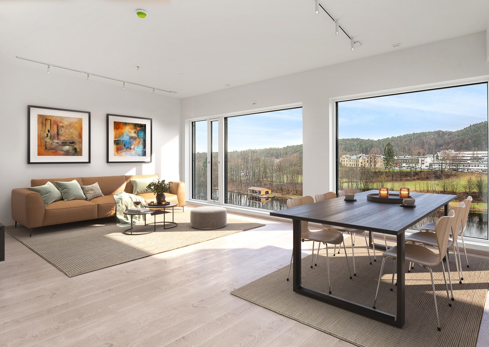 Stue med generøse vindusflater Galleribilde