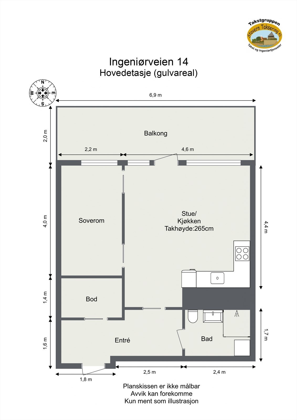 Leiligheten er på 48 m² og består av stue, kjøkken, soverom, innvendig bod, entré og bad Galleribilde