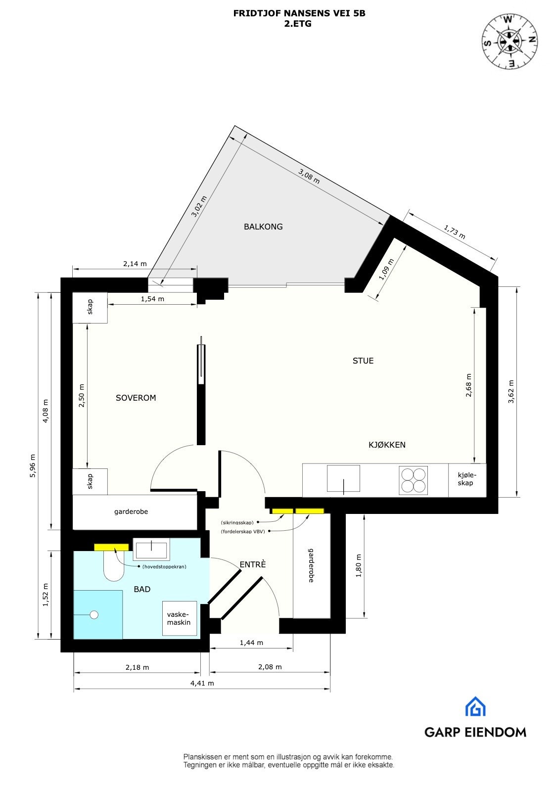 Plantegning med mål - meget effektiv planløsning Galleribilde