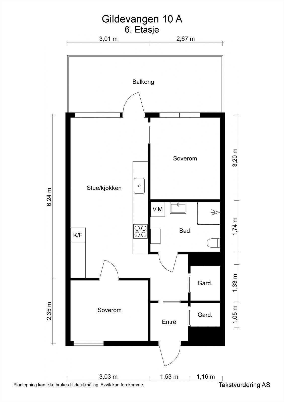 Målsatt planskisse - Gildevangen 10 A - 6. etasje Galleribilde