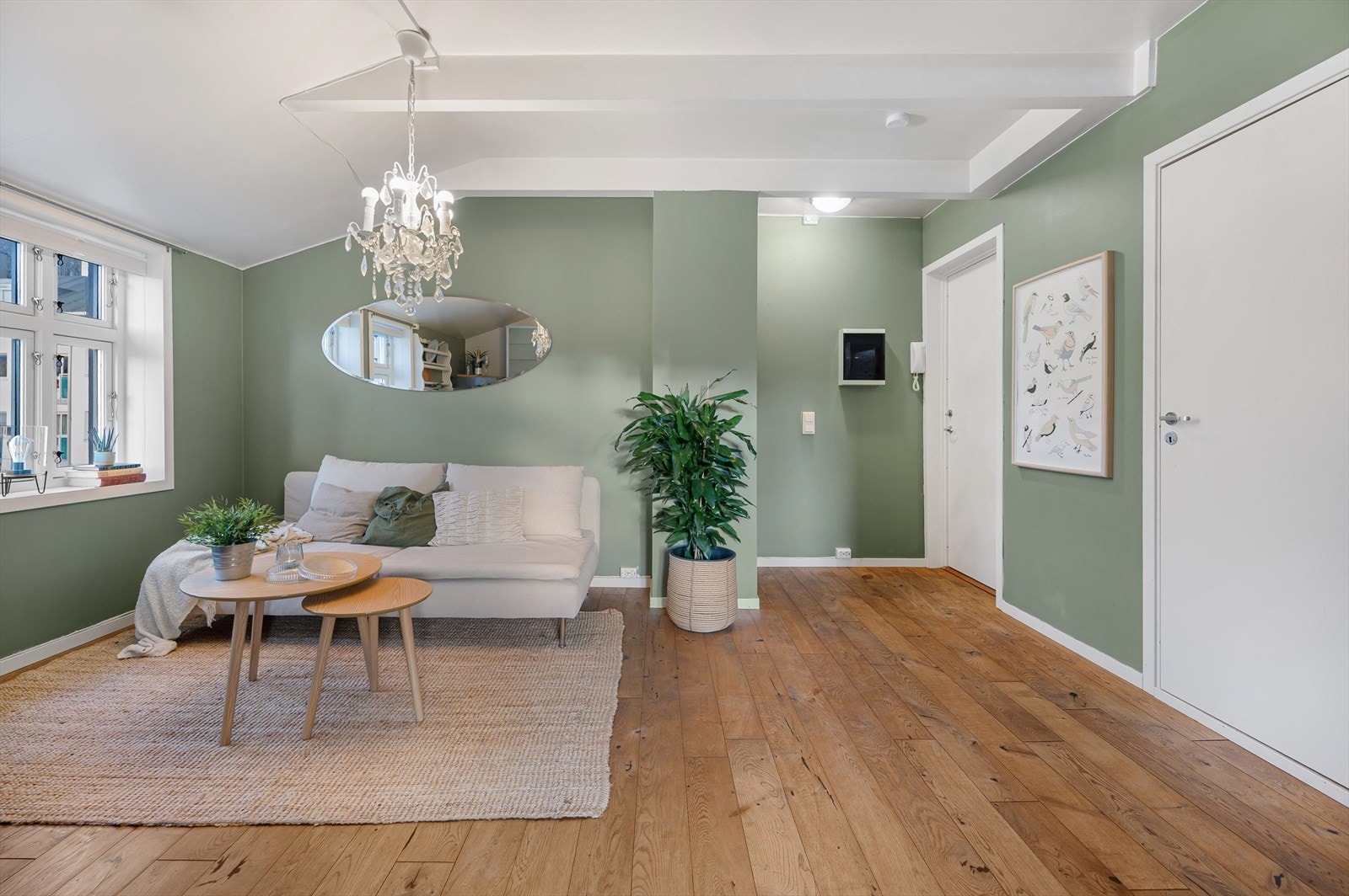 Åpen løsning er gjennomgående i leiligheten for å sikre maksimal bruk av plassen. Galleribilde