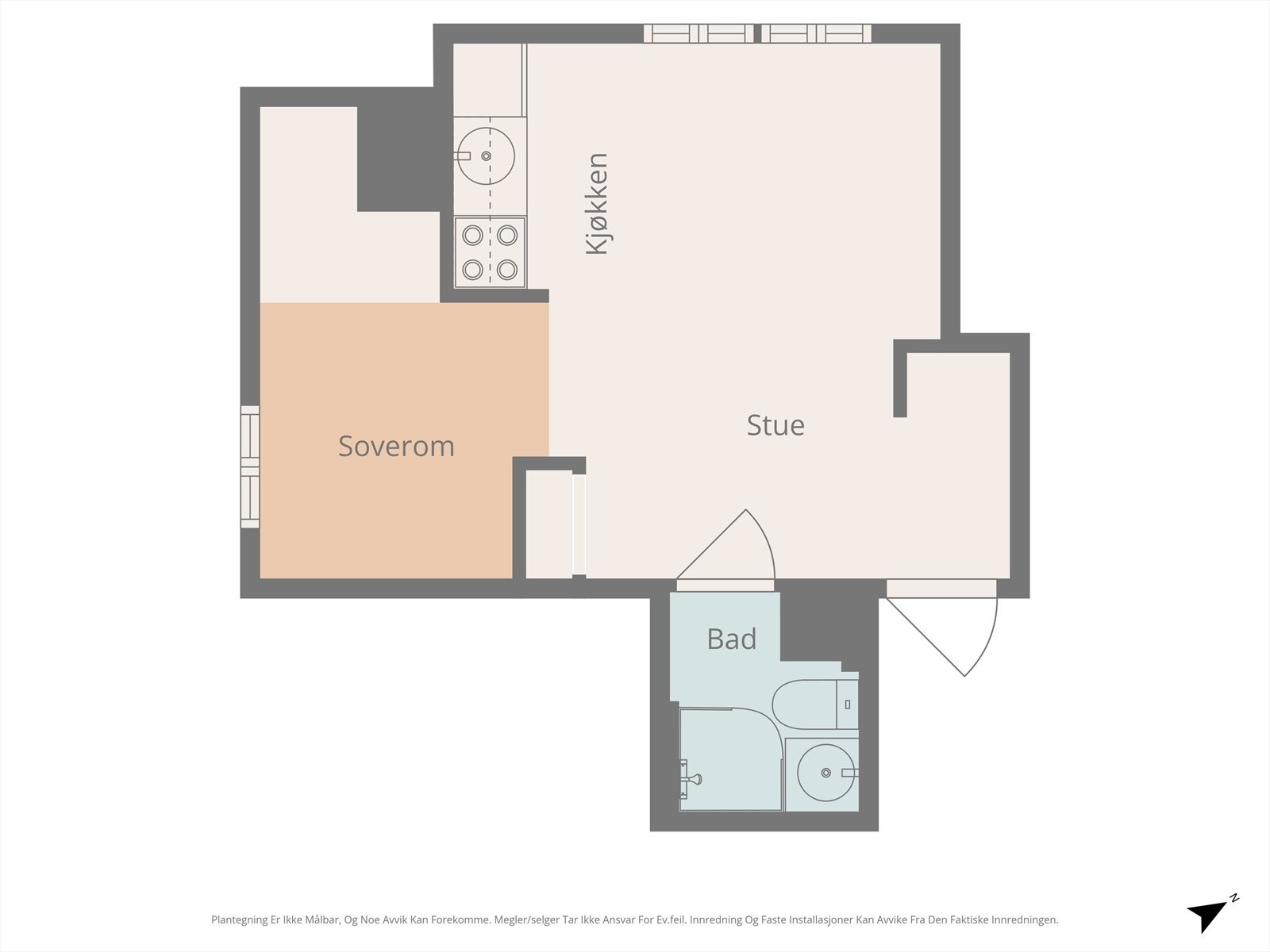 Plantegning. Merk: Benevnelsen soverom er sovealkove. Galleribilde