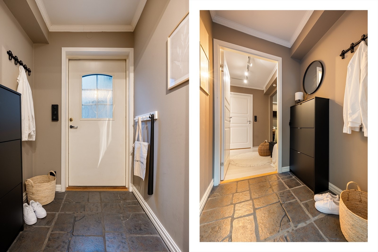 Flott og praktisk entré, med bod like utenfor inngangsdøren. Galleribilde