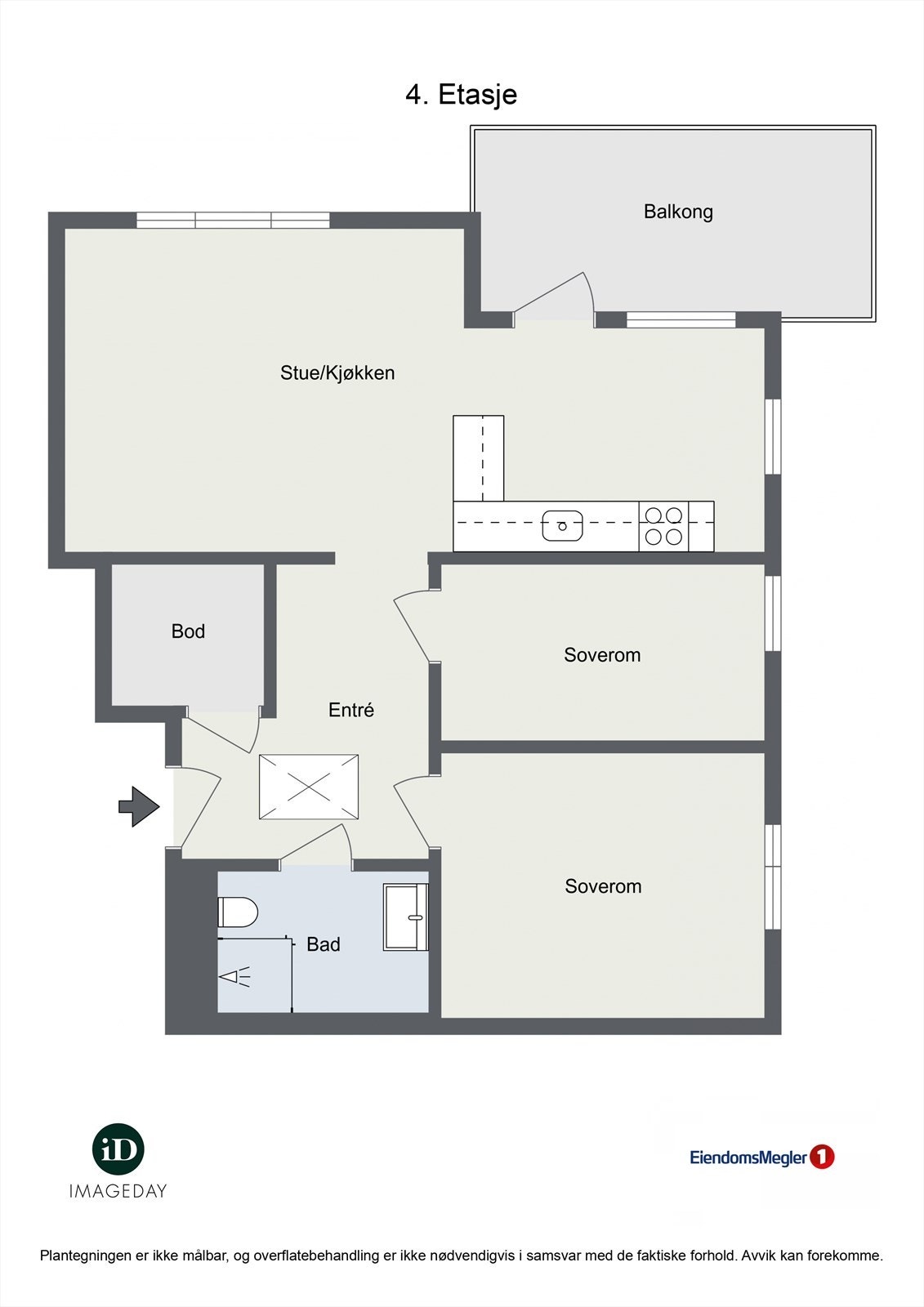 Planløsning av leiligheten som ligger fint til i 4. etasje. Galleribilde