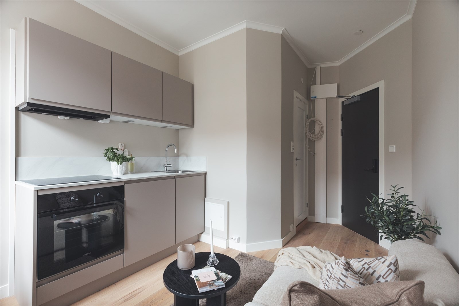 Leiligheten har et allrom med plass til sofa/seng, salongbord og spisebord - et fleksibelt rom som kan møbleres etter behov. Galleribilde