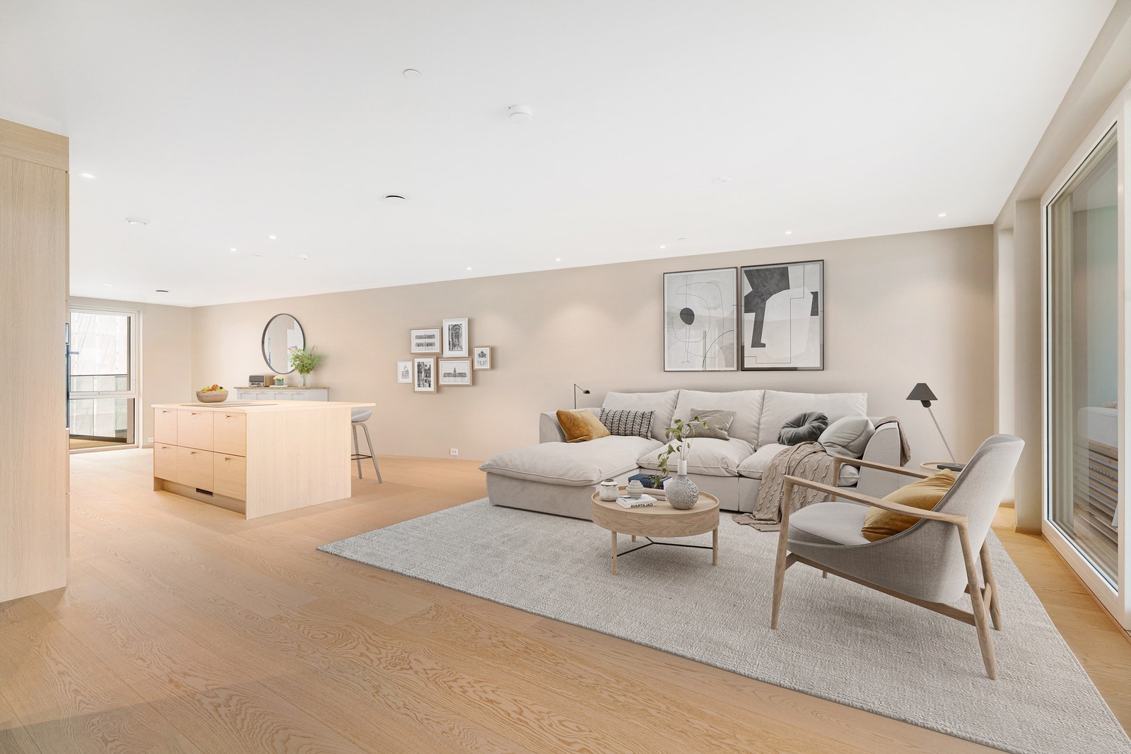 Åpen løsning som skaper et naturlig samlingspunkt i boligen. Galleribilde