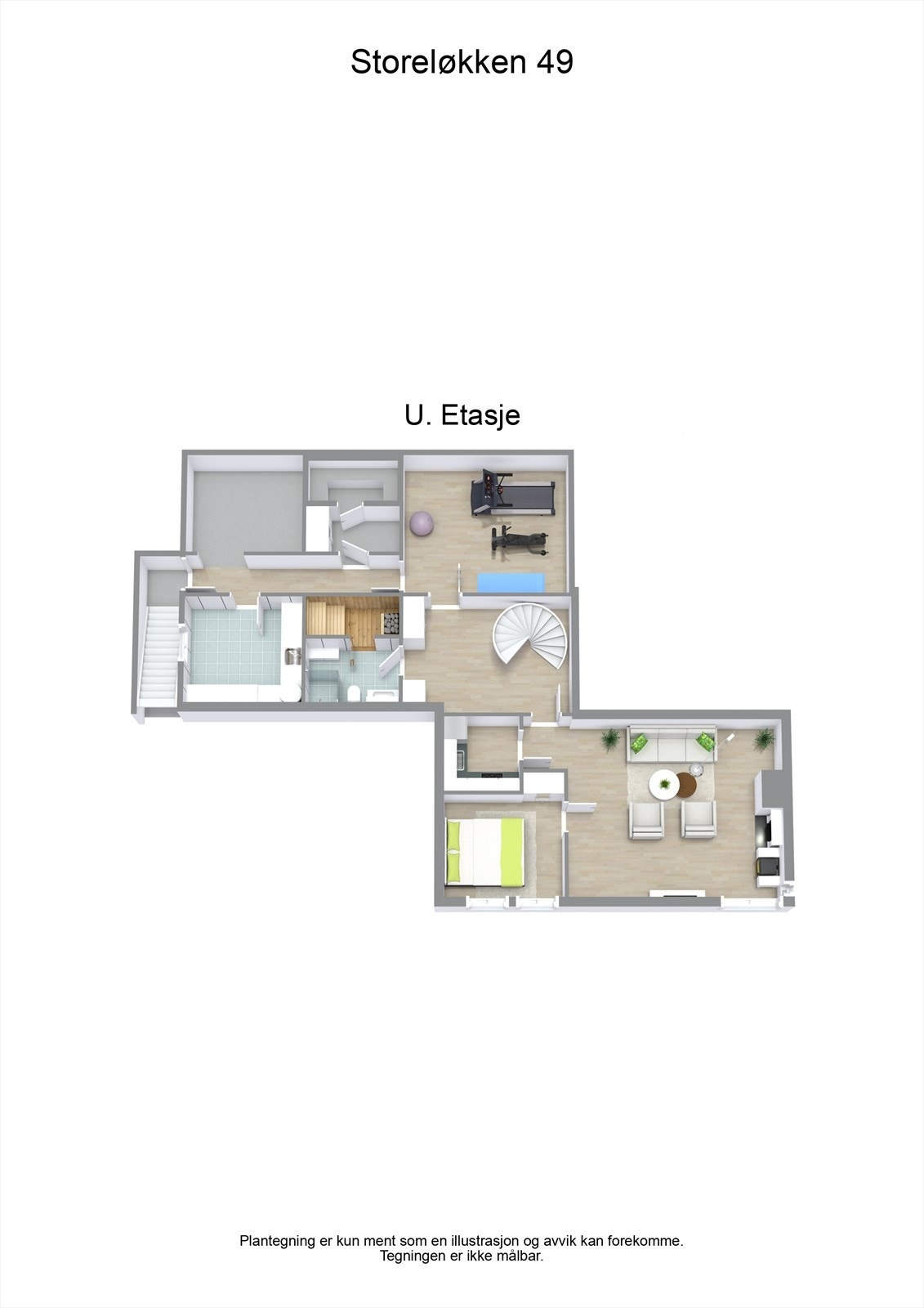 3 D plantegning underetasje Galleribilde
