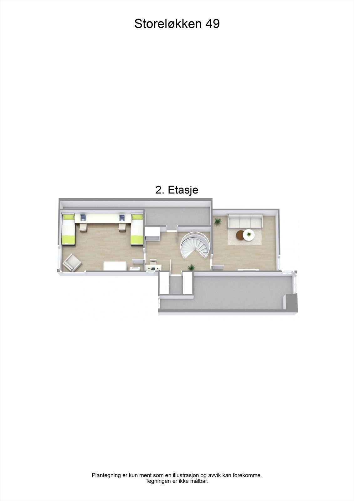 3 D plantegning 2. etasje Galleribilde
