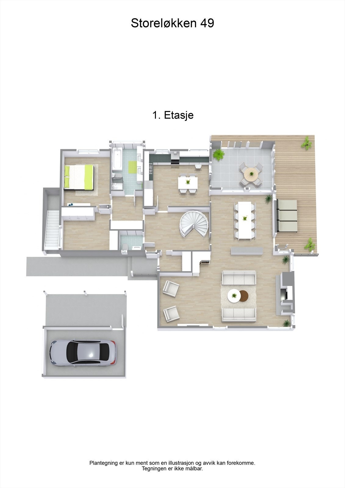 3 D plantegning 1. etasje Galleribilde
