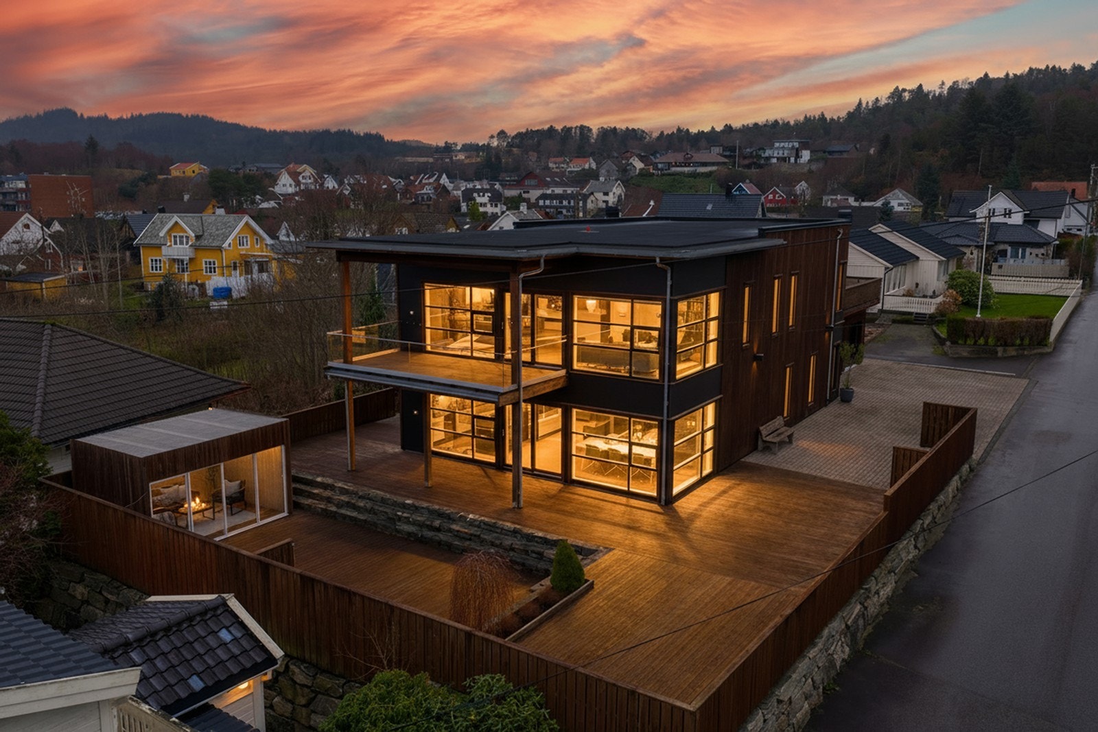 Kveldsbilde fasade mot vest Galleribilde