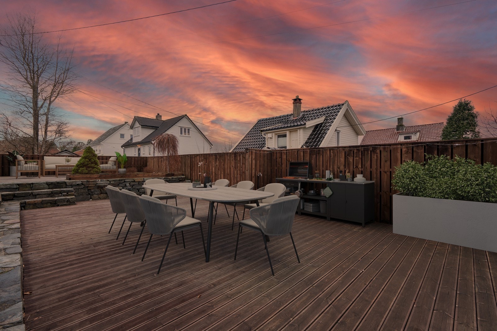 Kveldsbilde nede på sosial plass, digitalt stylet Galleribilde