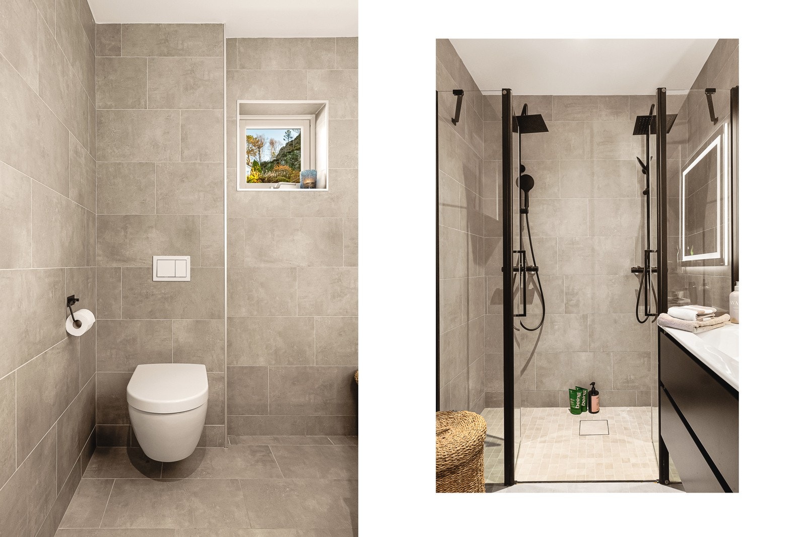 Badet er helfliset og har en slett malt himling med varmekabler i gulv. Galleribilde