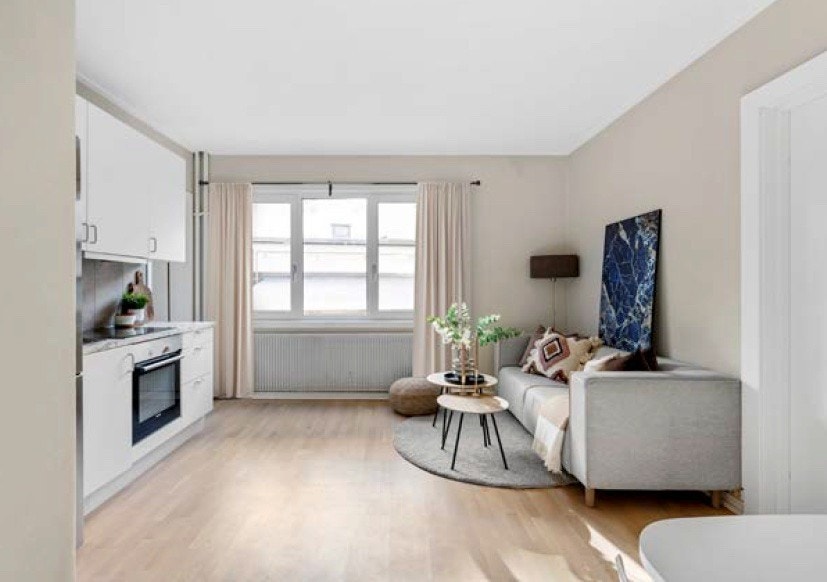 Stue med åpen kjøkkenløsning. Galleribilde