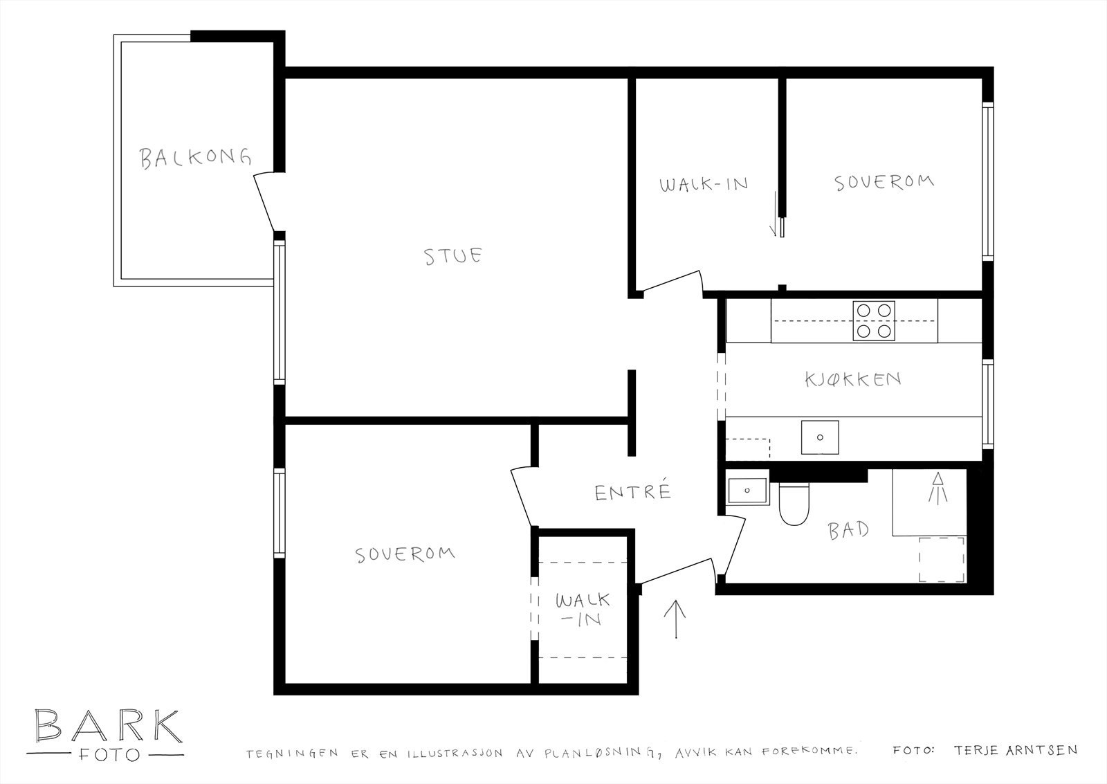 Plantegning. Leiligheten ligger i byggets 2.etasje. Galleribilde