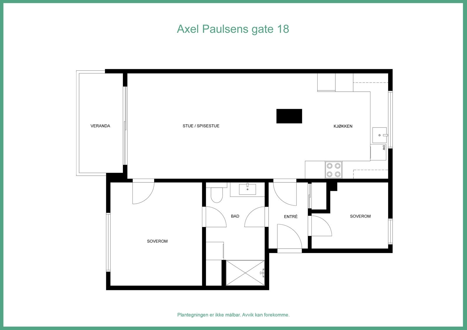 Plantegning (soverom 2 er ikke omsøkt, og opprinnelig godkjent som 2 boder) Galleribilde