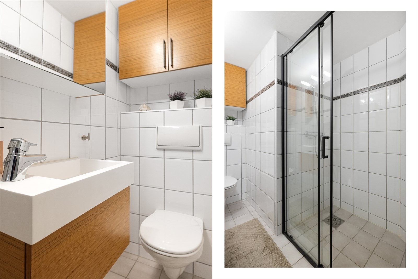 Badet har helt ny dusjvegg. Galleribilde